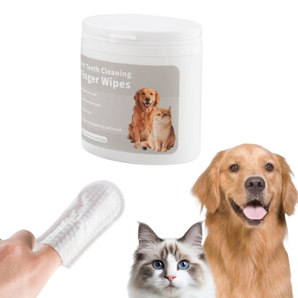 Qpets 3-in-1 Natural Cotton Pet Finger Wipes for Dogs and Cats, Teeth, Ears and Eyes, 50 Count