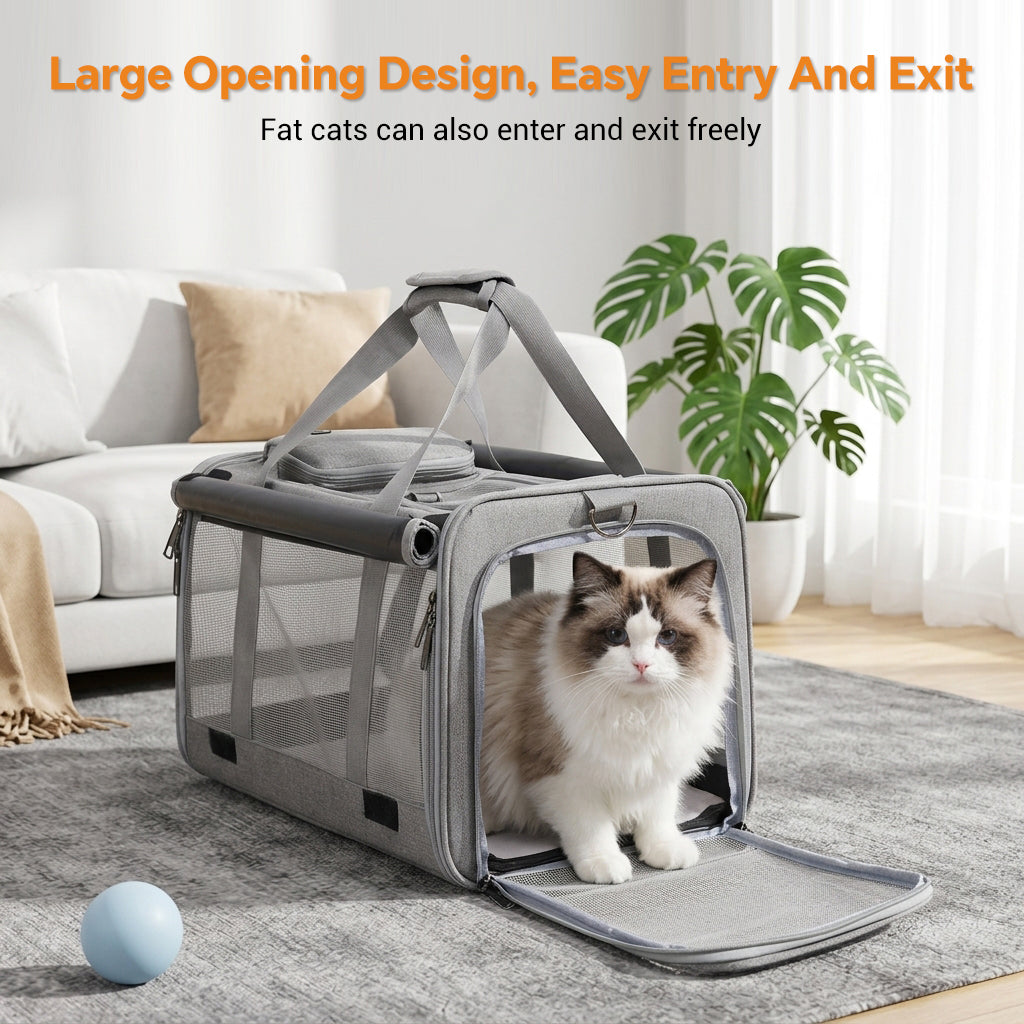 Qpets Cat and Small Dog Carrier Bag with Five-Side Mesh, Foldable Storage and Adjustable Strap