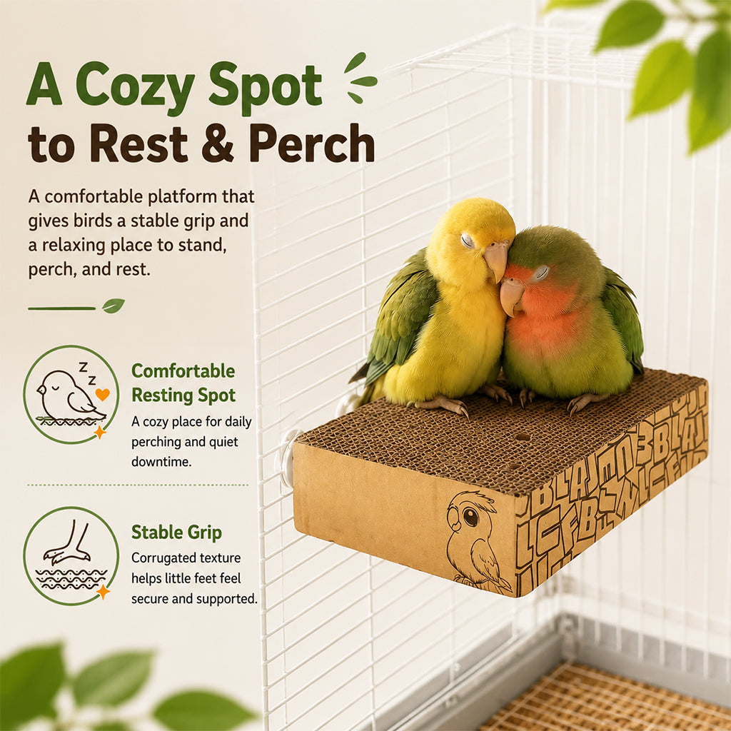 Qpets Bird Chew Toy and Resting Perch Platform for Small Birds, Natural Cardboard Material