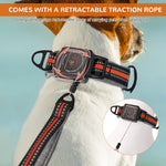 Qpets® Dog Collar 2 in 1 Adjustable Dog Collar with 1.5 Meters Retractable Pull Handle Intergrated Dog Leash Dog Collar Night Safety Reflective Dog Collar for Small Medium Dog, Suitable for 10-25kg