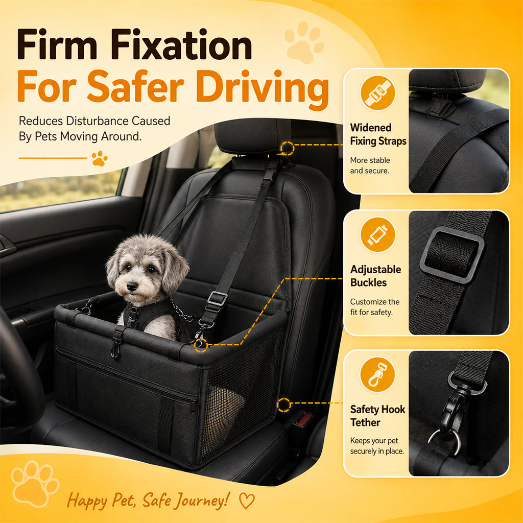 Qpets Foldable Dog Car Booster Seat with Mesh Sides, Safety Leash and Washable Oxford Fabric
