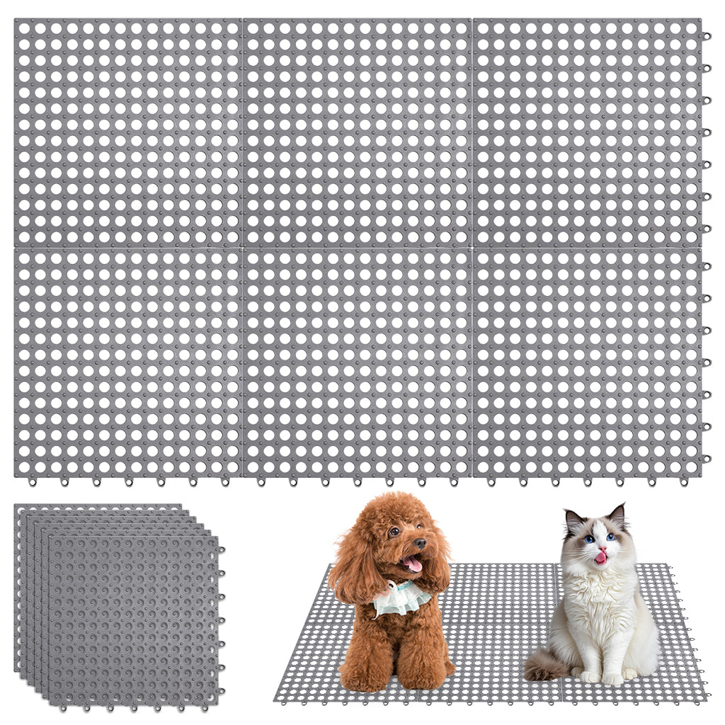 Qpets® 6Pcs Pet Cage Mat for Dog/Cat/Rabbit, Plastic Pet Flooring Mat Cat Cage Mats Dog Litter Catcher Pads, Waterproof Non-Slip Floor Mats for Cats Dogs Bunny Easy to Clean Cage Pads (1Pcs 30*30CM)