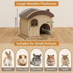 Qpets Wooden Hamster House with Natural Wood, Enclosed Hideout and Tool-Free Assembly