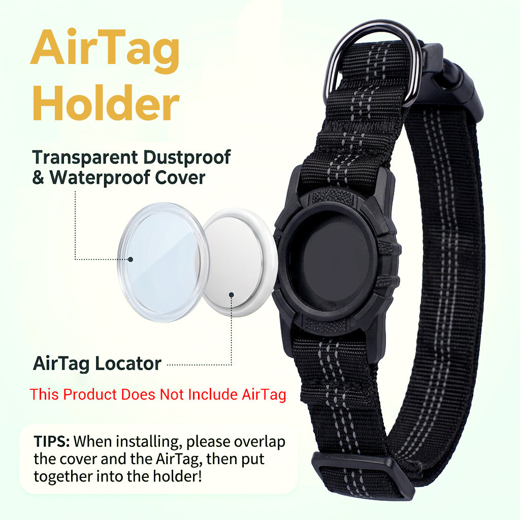 Qpets Reflective AirTag Dog Collar for Medium Dogs with Waterproof Holder, Padding and Dual D Rings