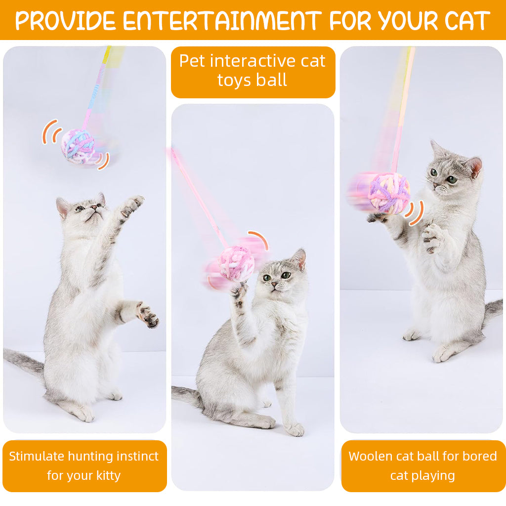 Qpets® Plush Cat Ball Toys, Rattling Cat Teasing Toys with Built in Bell, Colorful Woolen Ball Toy Sound Toys (3Pcs)