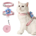 Qpets® Cat Harness with Leash, Cat Harness and Leash Set for Small Cats with Quick Release Buckle, Escape-Proof Cute Flower Cat Belt for Outdoor Walking & Travel (S, Chest 25-41cm, Neck 20-30cm)