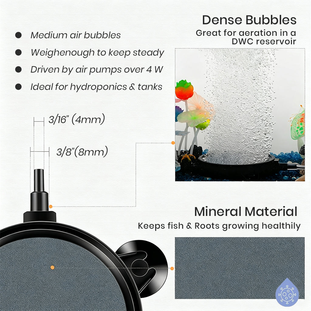 Qpets Aquarium Air Stone Diffuser with Fine Bubbles, 12cm Ceramic Disc and 3 Suction Cups