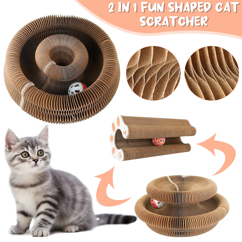 Qpets® Cat Toy Folding Cat Scratching Board Toy Corrugated Hard Paper Transformable Cat Scratching Board with Magnetic Ends Space Saving Cat Scratching Toy