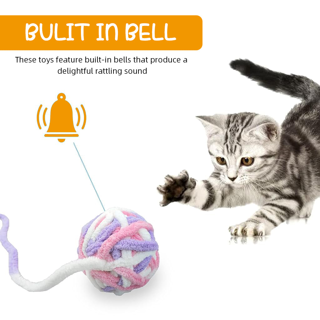 Qpets® Plush Cat Ball Toys, Rattling Cat Teasing Toys with Built in Bell, Colorful Woolen Ball Toy Sound Toys (3Pcs)