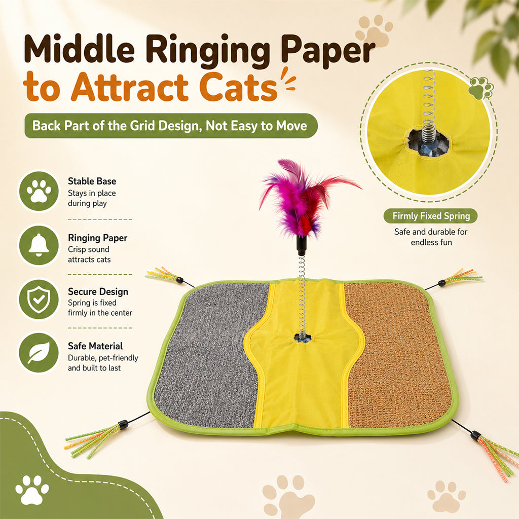 Qpets Sisal Cat Scratching Mat with Four Hanging Strings, Soft Fleece Centre and Anti-Slip Backing