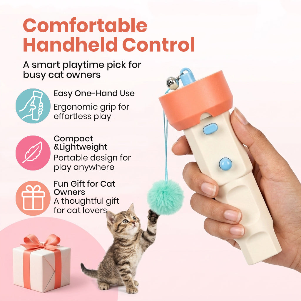 Qpets Automatic Cat Teaser Launcher with 2.2m Retractable String and Replaceable Teasers