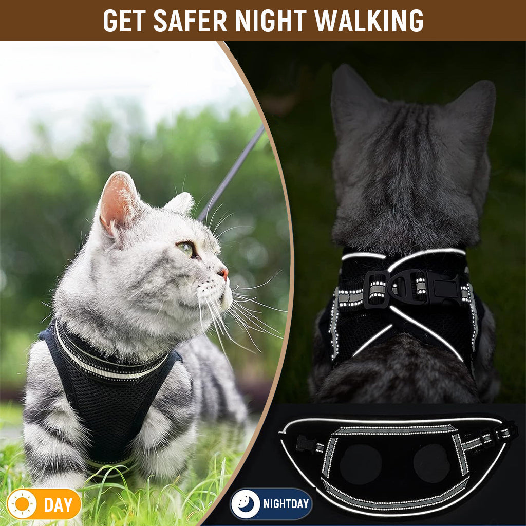 Qpets® Cat Harness with 59'' Leash Small Cat Vest Harness Cat Harness Safety Night Reflective Strip Design Breathable Adjustable Quick ReleaseSummer Cat Harness for Walking, M