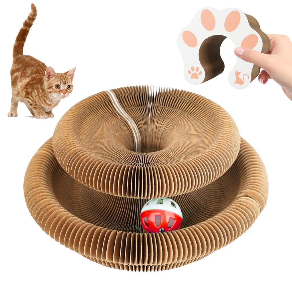 Qpets® Cat Toy Folding Cat Scratching Board Toy Corrugated Hard Paper Transformable Cat Scratching Board with Magnetic Ends Space Saving Cat Scratching Toy