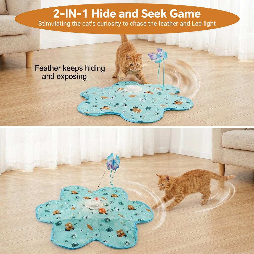 Qpets Rechargeable Interactive Cat Game with LED, Moving Feathers and Adjustable Speed Modes