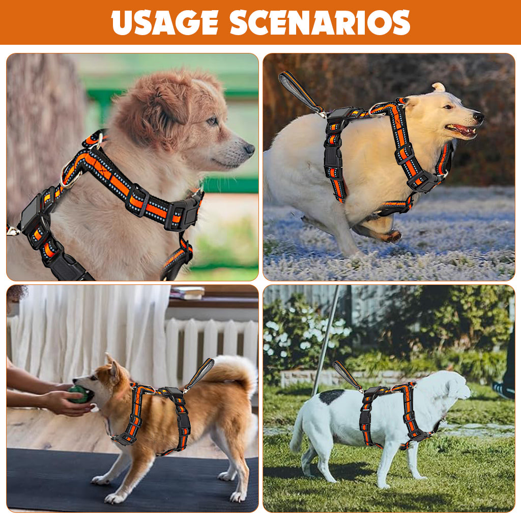 Qpets® No Pull Dog Harness, 2 in 1 Dog Vest Harness with 59 inches Retractable Wire Dog Leash Quick Release Buckle Dog Harness with Night Reflective Strip Design