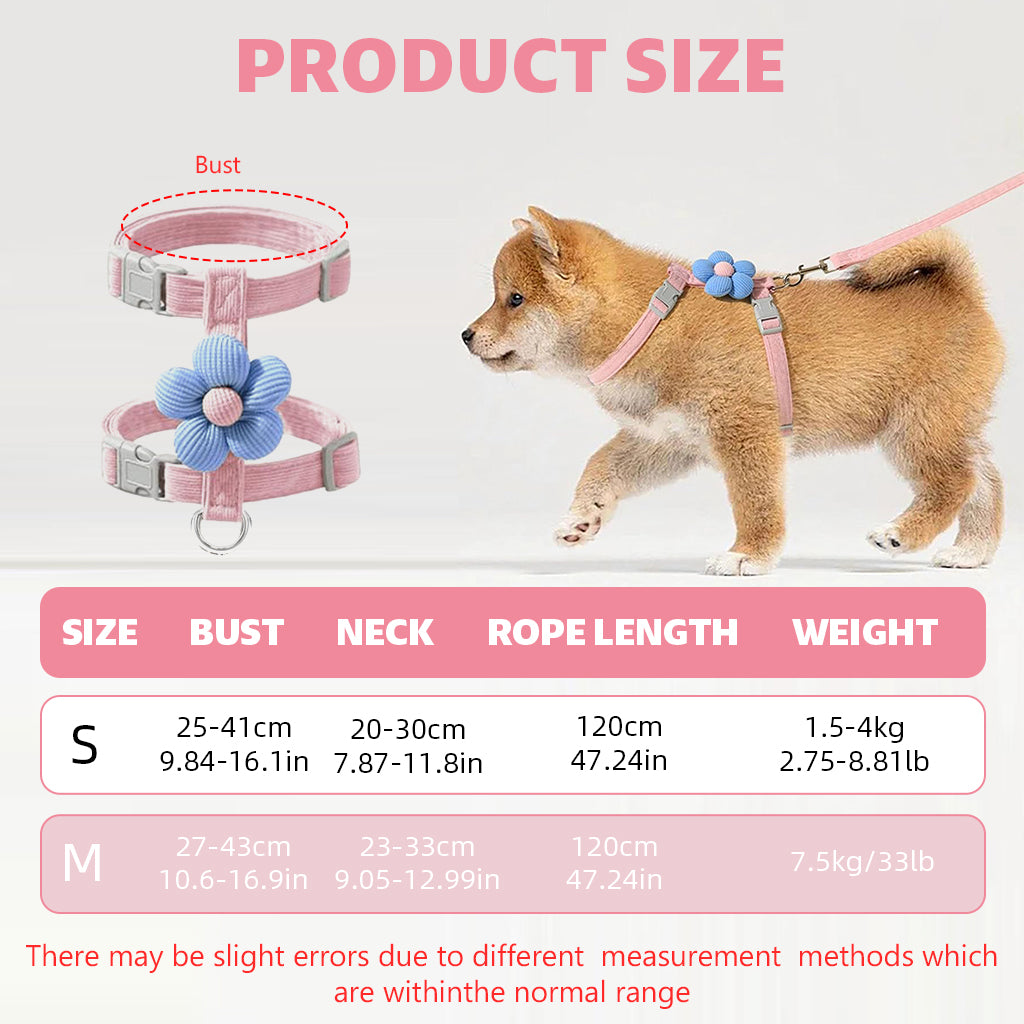 Qpets® Cat Harness with Leash, Cat Harness and Leash Set for Small Cats with Quick Release Buckle, Escape-Proof Cute Flower Cat Belt for Outdoor Walking & Travel (M, Chest 27-43cm, Neck 23-33cm)