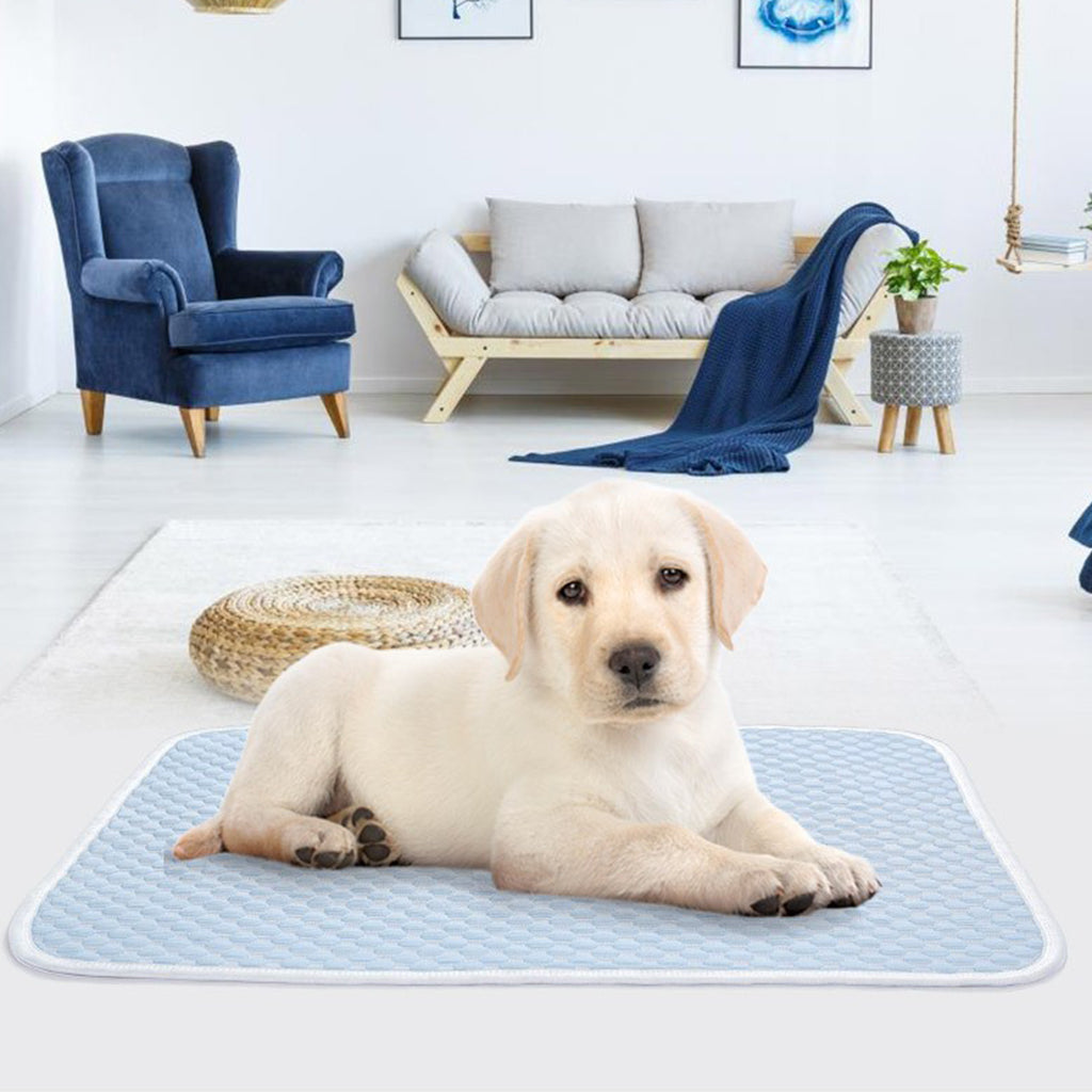 Qpets® Small Dog Cooling Mat, Summer Cooling Pad Sleeping Pad for Dogs Cats Ice Silk Blue Pets Cooling Pad Sleeping Cooling Mat