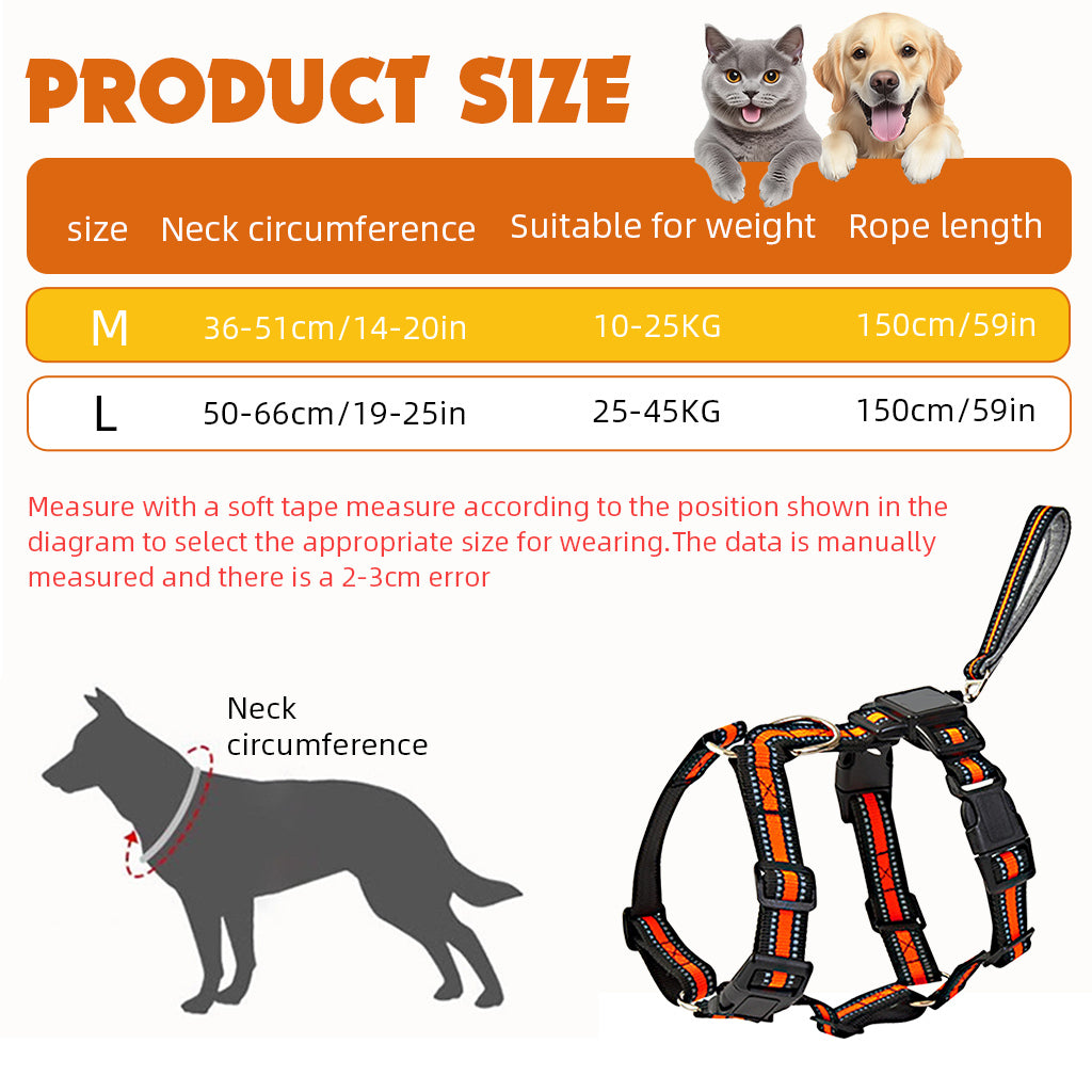 Qpets® No Pull Dog Harness, 2 in 1 Dog Vest Harness with 59 inches Retractable Wire Dog Leash Quick Release Buckle Dog Harness with Night Reflective Strip Design