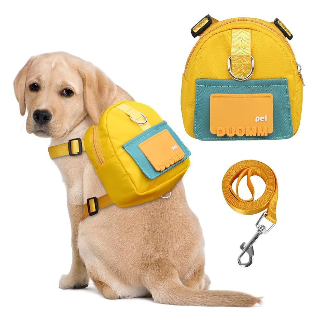 Qpets Dog Harness Backpack and Leash Set with Reflective Oxford Fabric, Medium L, 42-55 cm Chest