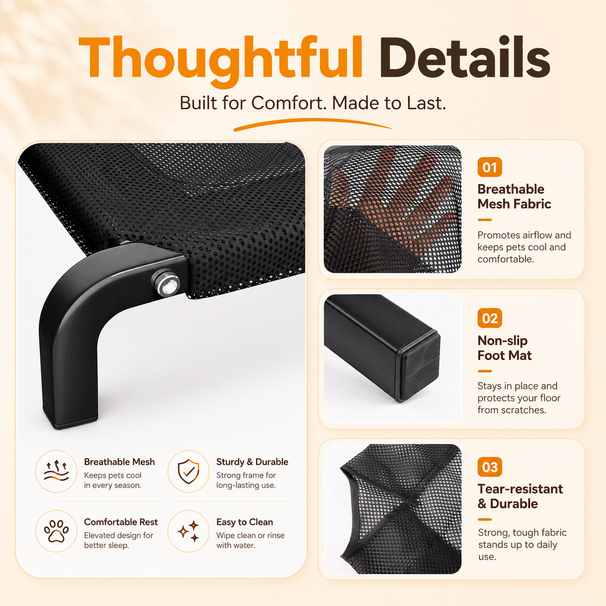 Qpets Elevated Dog Bed for Large Dogs and Cats, Breathable Mesh