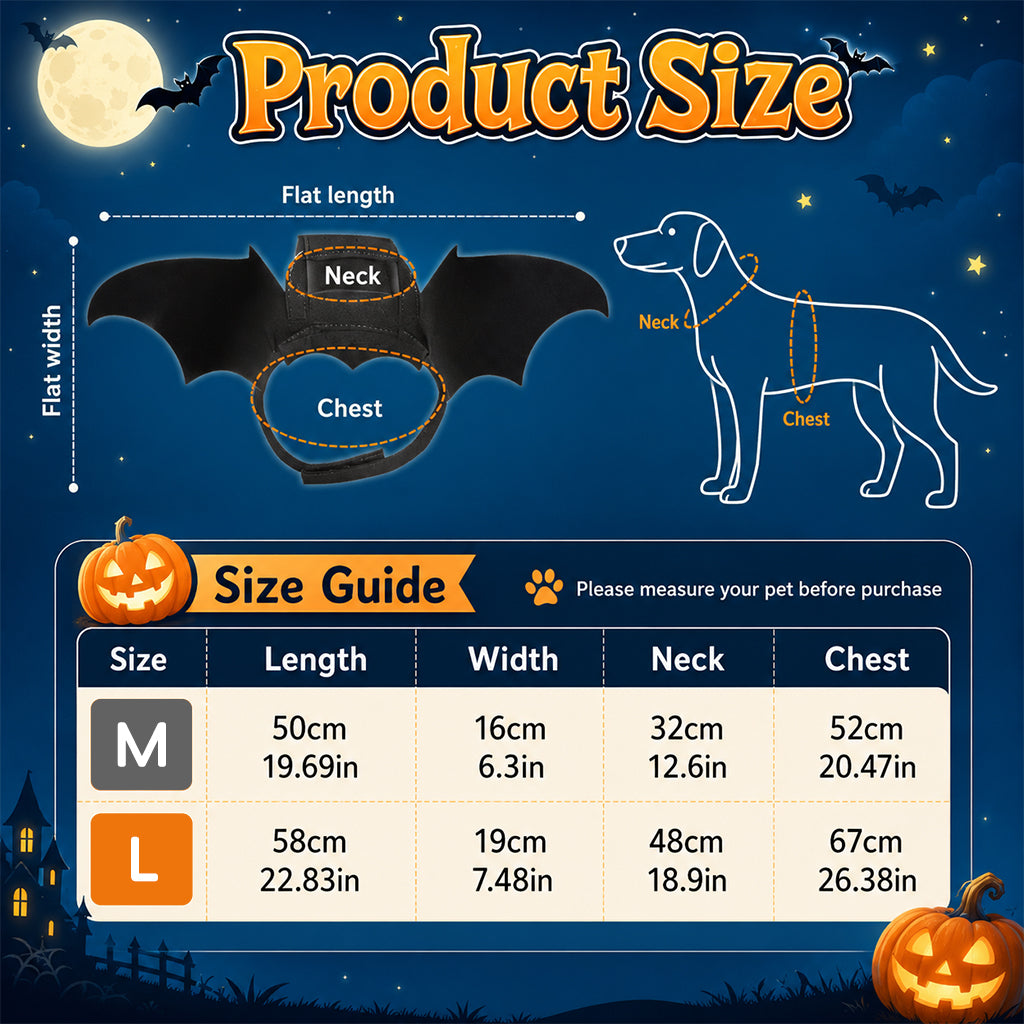 Qpets Bat Wing Costume for Cats and Small Dogs, Size L, 5mm Felt, Bell and Adjustable Straps