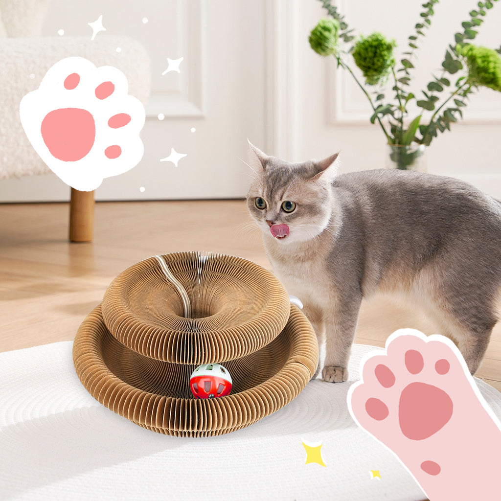Qpets® Cat Toy Folding Cat Scratching Board Toy Corrugated Hard Paper Transformable Cat Scratching Board with Magnetic Ends Space Saving Cat Scratching Toy