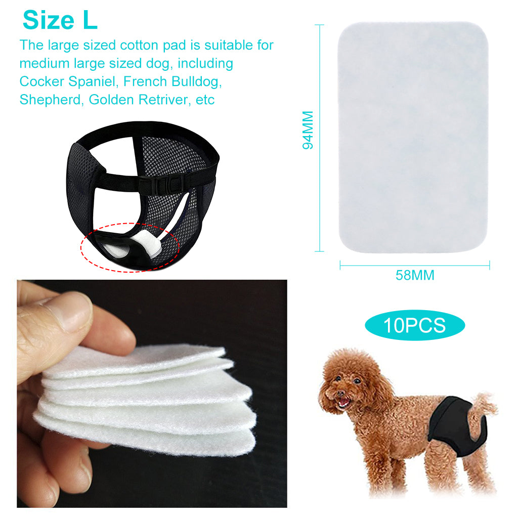 10pcs Replacement Absorption Cotton Pads for Female Dog Diaper Breathable Comfort Cotton Pad for Cocker Spaniel, French Bulldog, Shepherd, Golden Retriver, Size L, 13 * 13 * 2cm