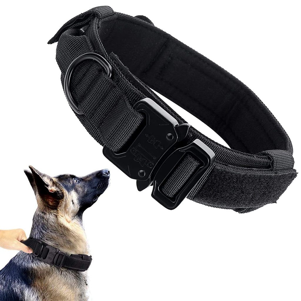 Qpets Dogs Collar for Large Dogs Adjustable Nylon Tactical Dog Collar with  Strap Handle Dog Training Collar Quick Release Metal Buckle for Medium