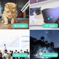 Qpets Cat Chasing Toy, USB Laser Pointer for Chasing Interactive Cat Toy 3 in 1 Laser Pen Checking Cat Skin/White Light Illumination/5 Patterns(Pls Charge Before Use)