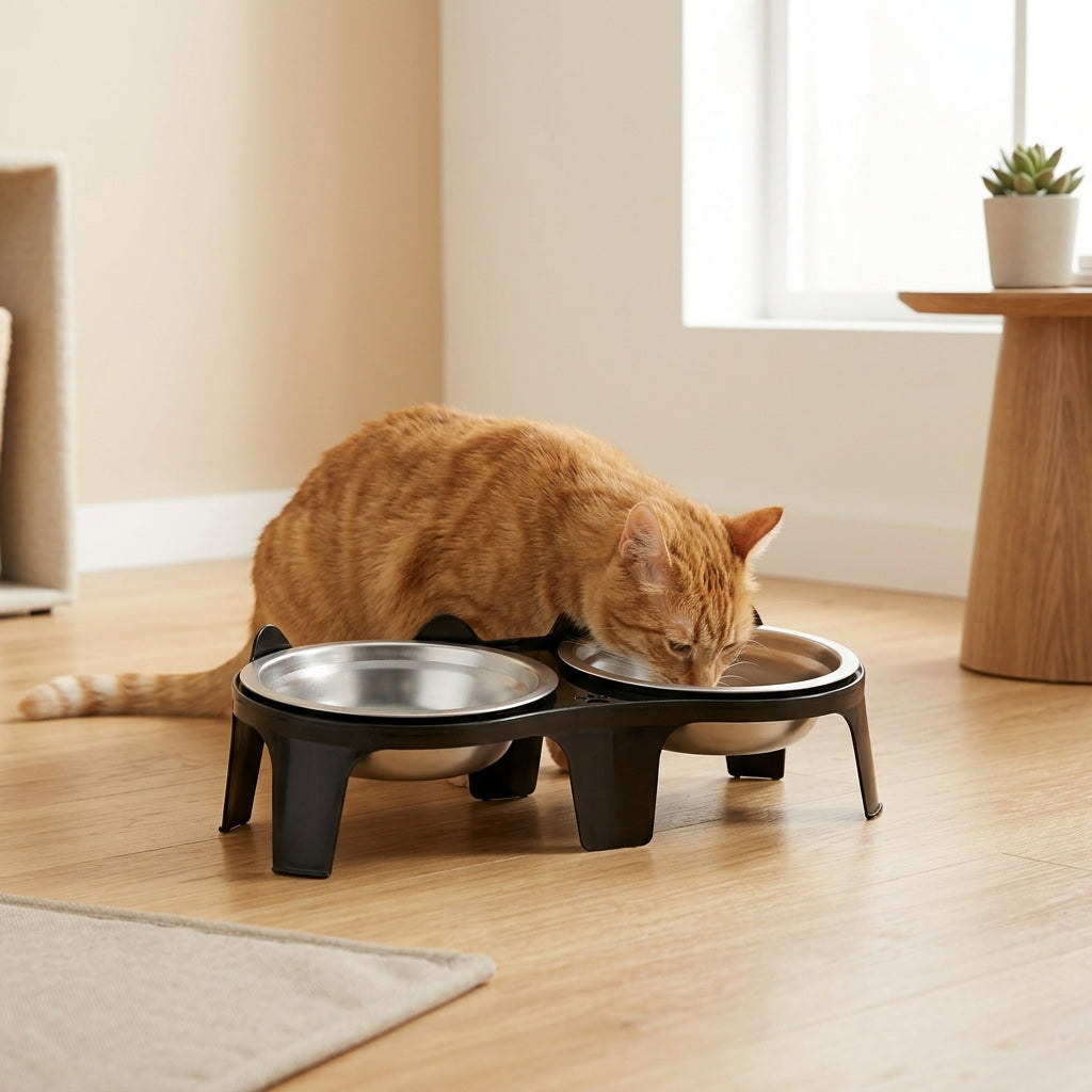 Qpets 2-Pack Stainless Steel and PP Pet Bowls with Weighted Anti-Tip Bases for Cats and Dogs