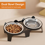 Qpets 2-Pack Stainless Steel and PP Pet Bowls with Weighted Anti-Tip Bases for Cats and Dogs
