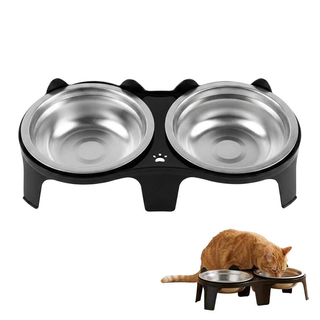 Qpets 2-Pack Stainless Steel and PP Pet Bowls with Weighted Anti-Tip Bases for Cats and Dogs