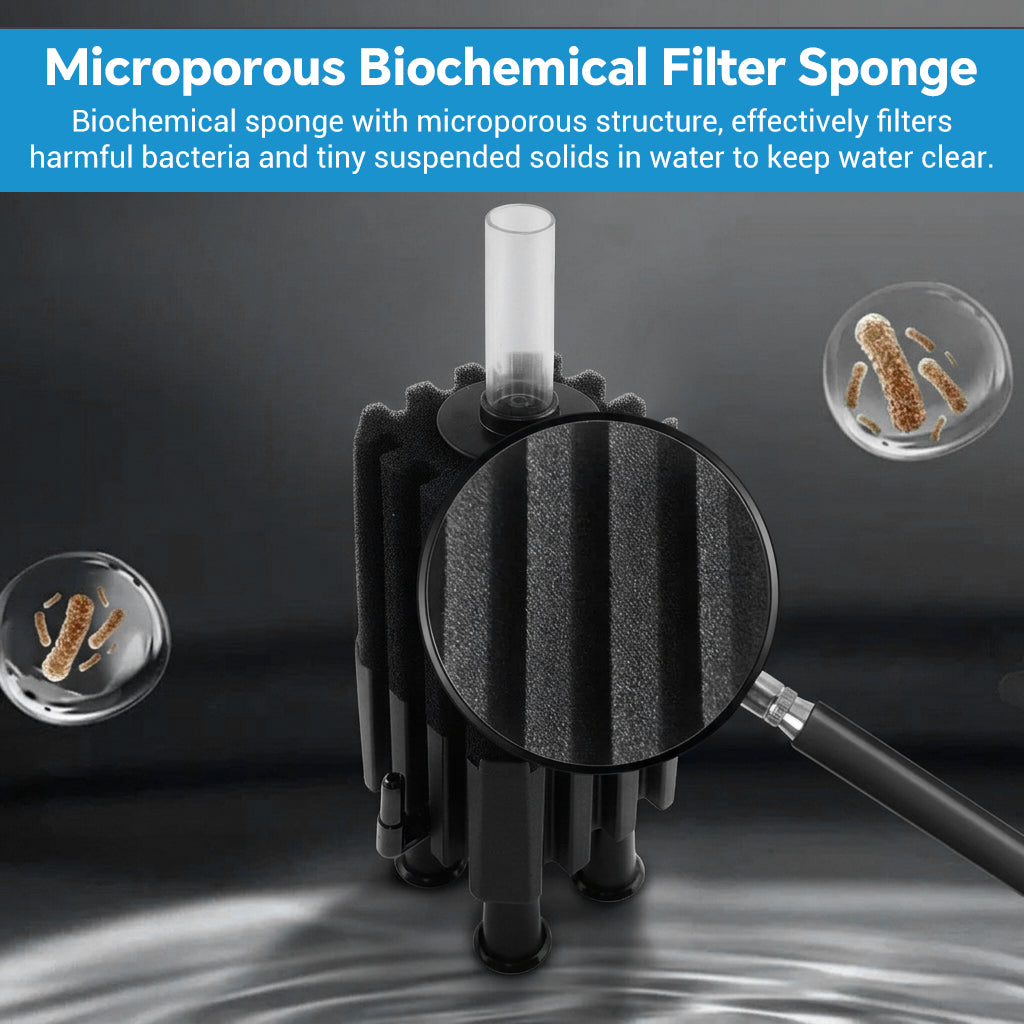 Qpets Aquarium Sponge Filter with Quiet Air-Powered Operation, Bio Balls and Two Sponges for Tanks
