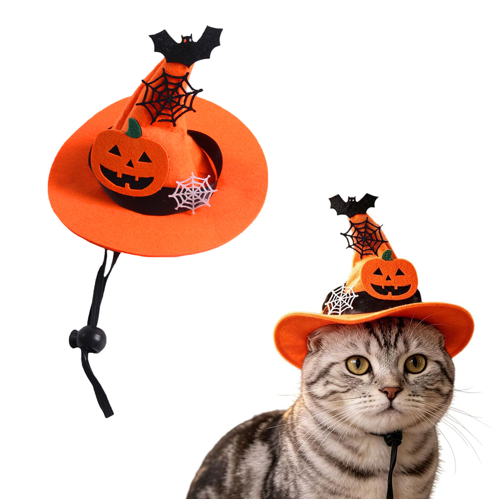 Qpets Adjustable Halloween Witch Hat for Cats and Small Dogs with Soft Cloth and Lace Details