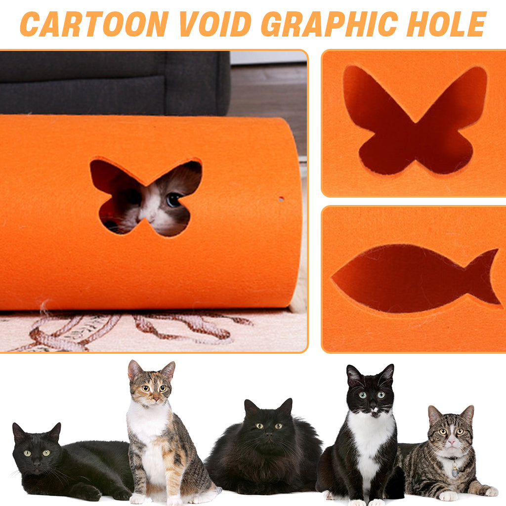 Qpets® Felt Cat Tunnel Cat Toy Set of 2 Pieces Freely Assemble Felt Transformable Cat Tunnel Cut Out Felt Hide Cave, 52x70cm Per One