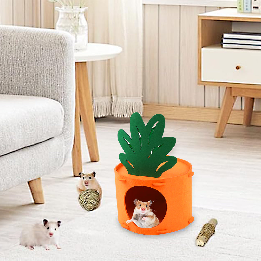 Qpets® Hamster House Rabbit House, Felt Carrot Bunny House Cute Guinea Pig House Small Pet Hideout, DIY Assembly Washable & Detachable Small Pet House Play Cave for Hamsters, Mice, Rabbits -17X13.5CM