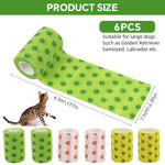 Qpets® 6 Rolls Pet Crepe Bandage Bitter Flavored Anti-lick Bandages Non-woven StretchyInjury Recovery Bandage Cartoon Print Self Adhesive Bandage Wrap, 3.94 inches Wide x 14.76 ft Long