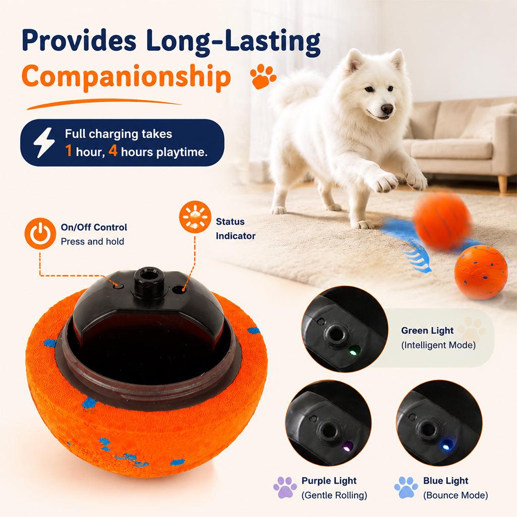 Qpets Interactive Dog Ball with 10mm ETPU Shell, Two Play Modes and IPX7 Waterproof Design