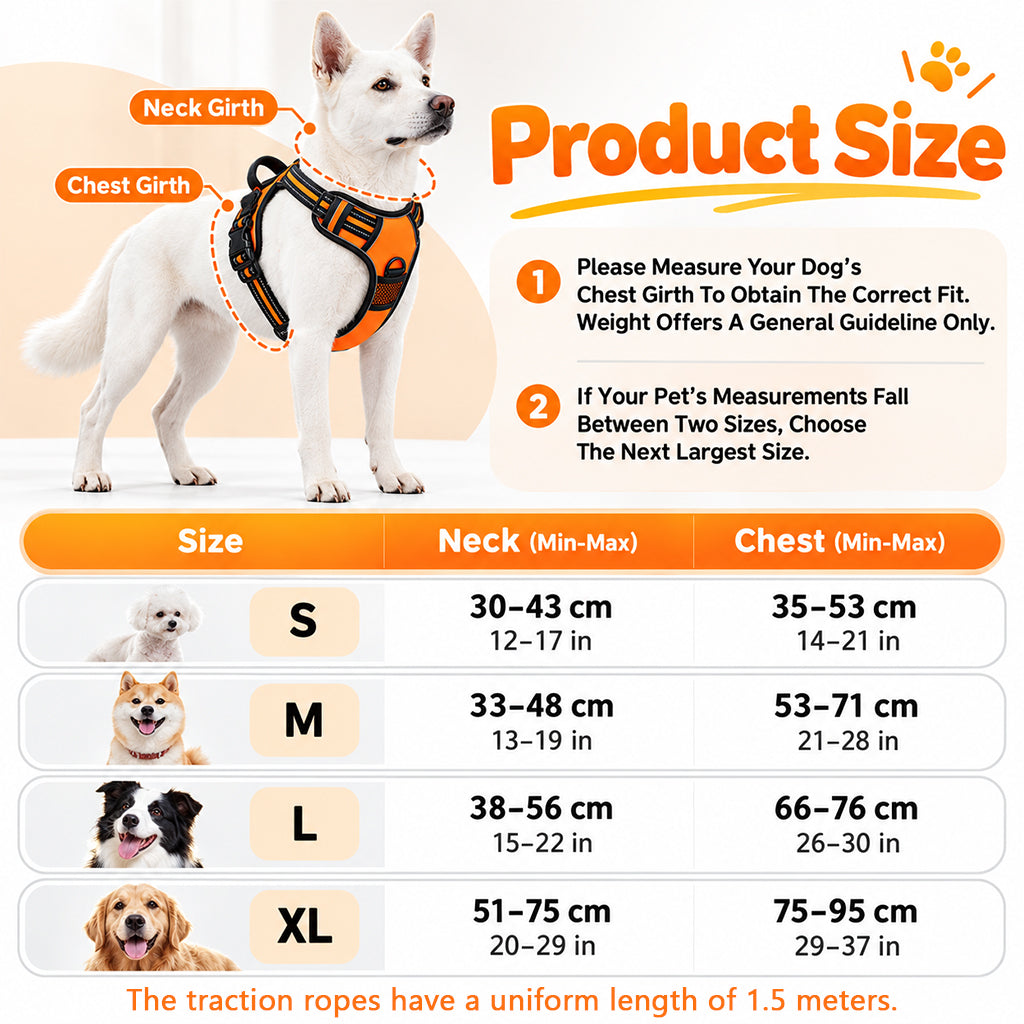 Qpets Size L Dog Harness with Adjustable Chest Fit, Reflective Strips and 1.5 m Leash