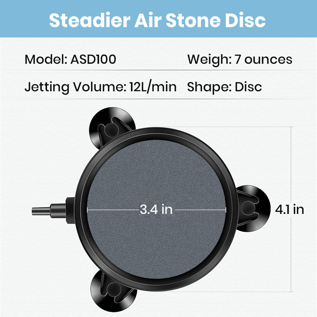 Qpets Aquarium Air Stone Diffuser with Fine Bubbles, 12cm Ceramic Disc and 3 Suction Cups