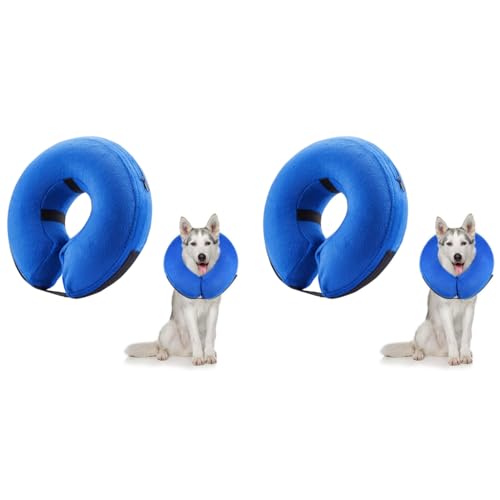 Qpets® Inflatable E Collar with Soft Cotton Cover Velcro Strap Adjustable Size After Surgery Anti-Licking Cone for Cat Dog L 38-50cm 2PCS