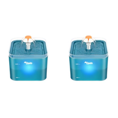 Qpets® 2.2L Cat Water Fountain Auto Pet for Cats with LED Light Cute Floral Ultra Quiet Dog Dispenser Filter Green 2 PCS