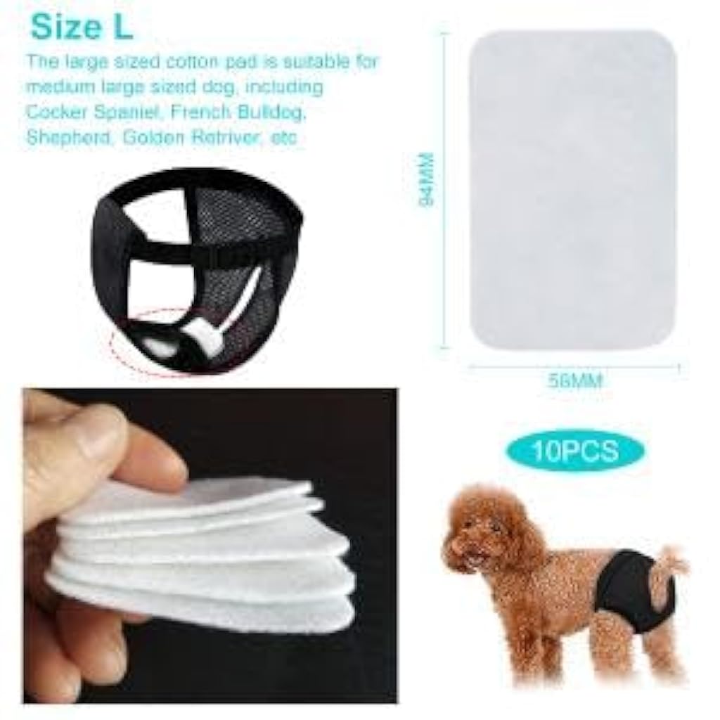 Qpets® Breathable Reusable Dog Diapers for Female Dogs, Large (Waist 15.7-19.2 in) Combo Pack with 9 Absorbent Cotton Pads, Comfort Fit for Puppy Hygiene, Training, Travel & Daily Use
