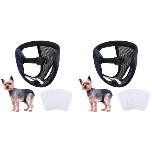 Qpets® Pet Use Breathable Reusable Female Dogs Diapers with 3 Absorbption Cotton Pad Comfort Doggy for Puppy M Recommended Waist 13.7-16.9 Inches 2PCS