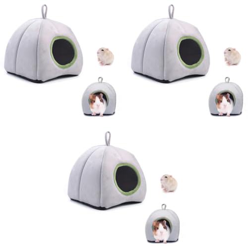 Qpets® Hamster Cage Soft Plush Bed Washable Accessories Small Pet Hideout for Chinchilla Hedgehog Grey 3PCS
