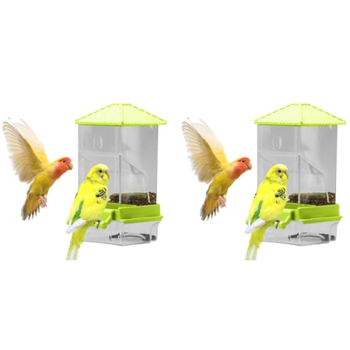 Qpets® Parrot Feeder for Cage Birds No Jam Transparent Food Container with Removable Perch Catch Tray 7.9x8.3x18.5cm Bird Box for Parakeets Cockatiels 2 PCS