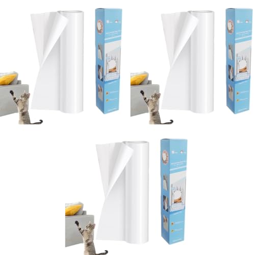 Qpets® Cut-to-Fit Cat Scratcher Transparent Anti-Scratch Tape Furniture Protector for Sofas Leather Couch Corners Table Legs No Odor Invisible Pet Claw Guard 30x300CM 3PCS