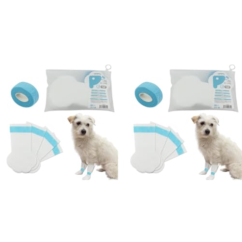 Qpets® 40PCS Pet Walking Shoes Water Resistant Lining Design Eco Non-Woven Dog Boots Easy-tie Bandage Palm Sleeve Cover for Outdoor Medium Large Dogs Size L