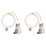 Qpets® Jewelry Cat Collar Pet Necklace with Pink Rhinestone Heart Charm Pearl Adjustable Valentine's Day Gift Puppy Photography Prop M 30-35CM 2PCS