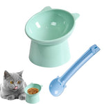 Qpets® Elevated Cat Bowl, Ergonomic Tilted Design, Anti-Slip, Durable PP Material, Easy Clean Feeding Bowl with Spoon, Prevents Whisker Fatigue & Vomiting, Ideal for Cats & Kittens